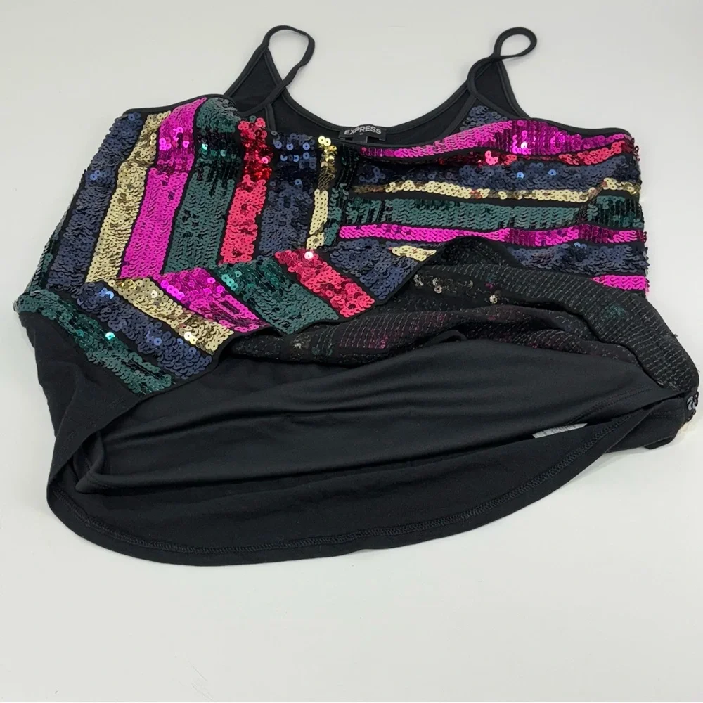 NWOT Express Tops party club festival Multicolored Sequined Cami lined Size S